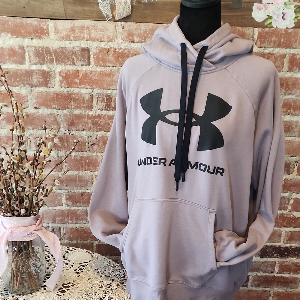 Under Armour Lavender Hoodie with Black Logo and Drawstrings